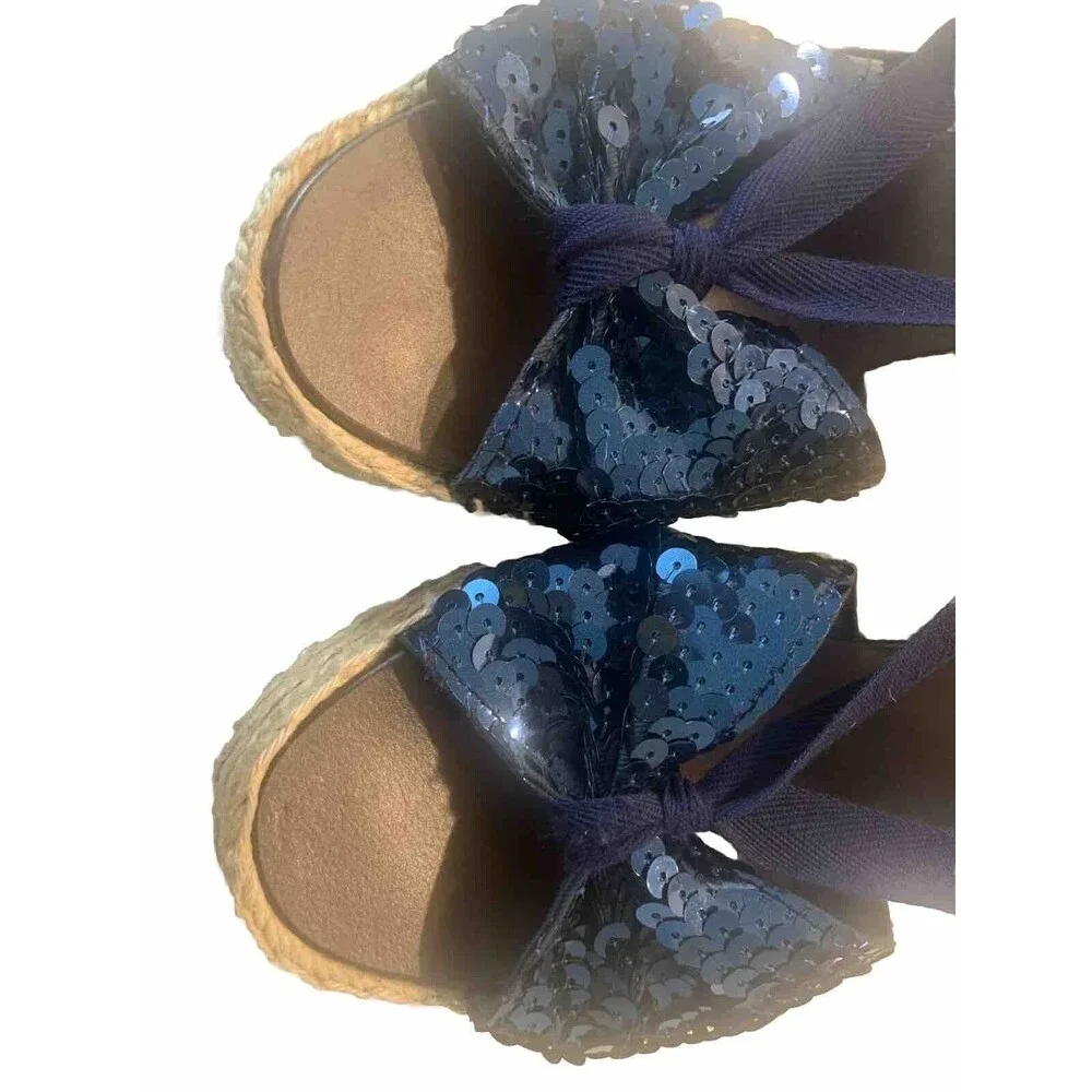 MARC by MARC JACOBS Wedge Women size 39 US 8.5 Blue Sequin Espadrille Heel Shoes